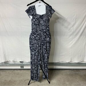 LOFT Navy and White Floral Jumpsuit